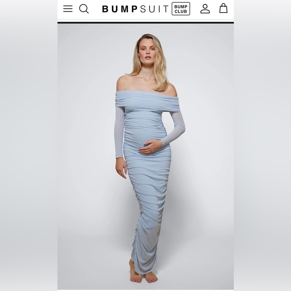 Bumpsuit Off The Shoulder Soft Mesh Dress in Blue
